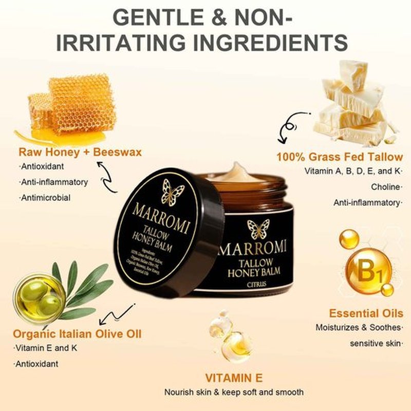 COMFORTENA Eloix Beef Tallow for Skin, Tallow Honey Balm, Natural Organic Beef Tallow Balm with Raw Honey, Moisturizing Cream for All Skin Types (1Pc, Orange)