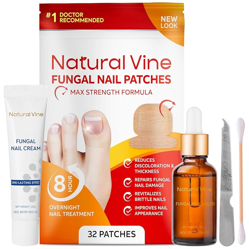 Toenail Fungus Treatment Kit - 32 Fungal Nail Patches + 15mL Liquid + 20g Cream (Red Patches)