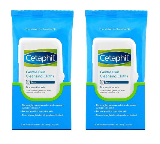 Cetaphil Gentle Skin Cleansing Cloths, TWO Packs of 25 sheets