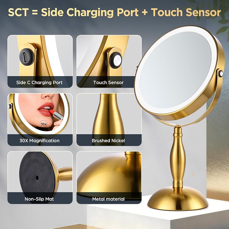 Makeup Mirror with Lights 30X Magnifying - Gold Variation of THIS Listing