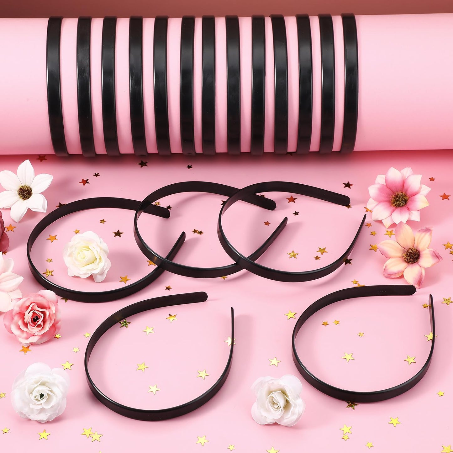 Hotop 100 Pcs Plastic Headbands Bulk 1 Inch Wide Craft No Teeth Plain Headbands DIY Hair Band Accessories for Girls Women (Black,1/2 Inch Wide)