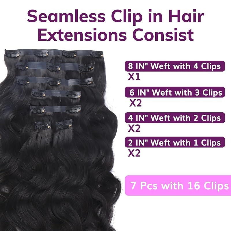 IDN Beauty 14 Inch 100g Natural Black Seamless Clip-In Hair Extensions - 7pcs Ultra-Thin PU Weft