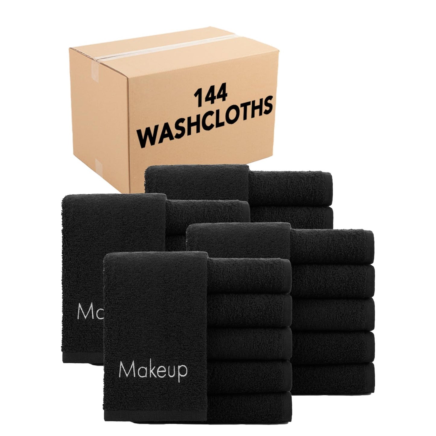 Arkwright Cotton Makeup Towels - 6 Pack, Soft FingerTip Washcloths for Bathroom & Artists, 11x17 in, Black