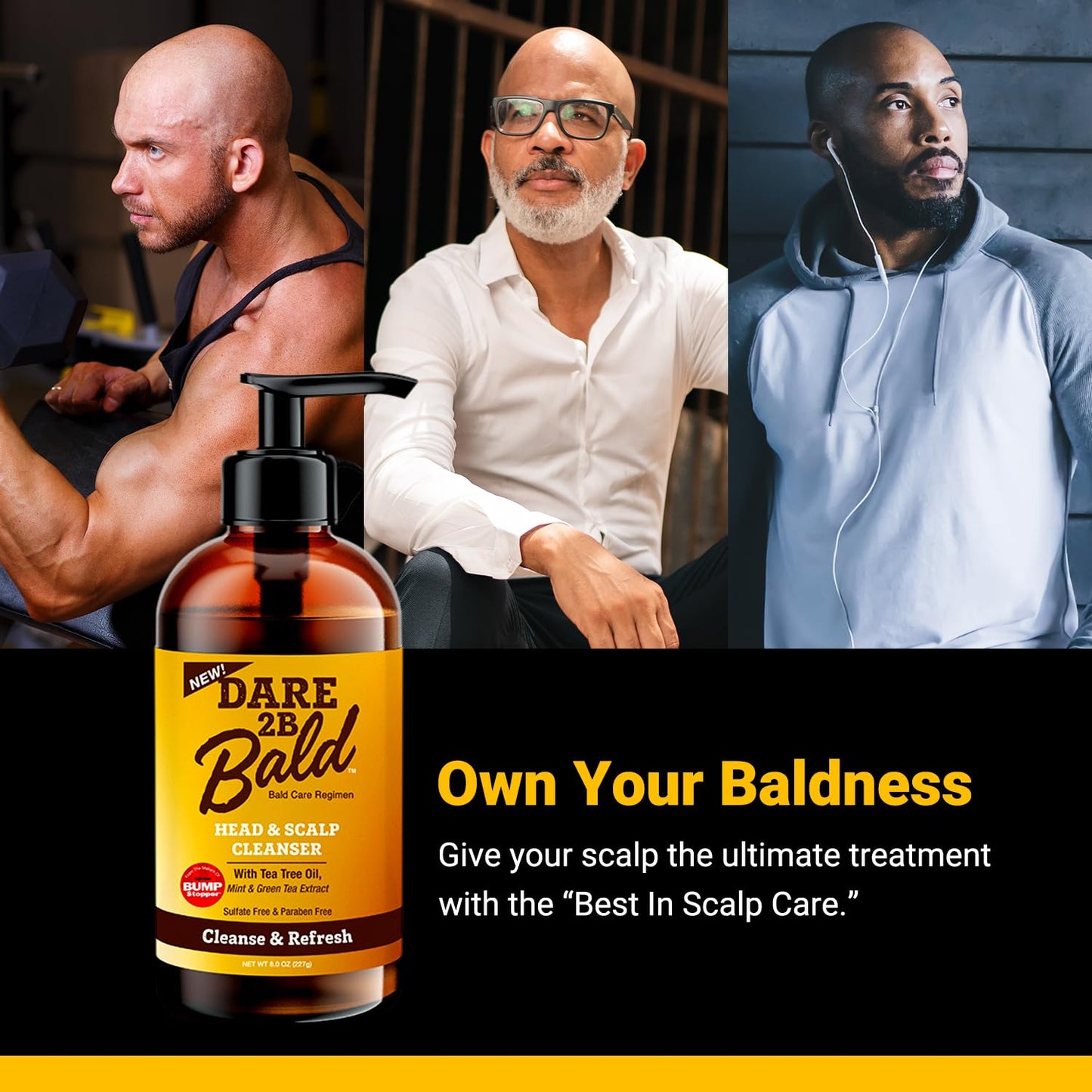 Dare 2B Bald Head & Scalp Cleanser | Bald Head Moisturizer for Men | Bald Head Care Regimen | with Tea Tree Oil, Mint & Green Tea Extract - 8 FL OZ