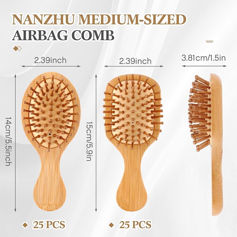 FoldTier 50-Piece Mini Bamboo Hair Brush Set - Travel Paddle Hairbrushes