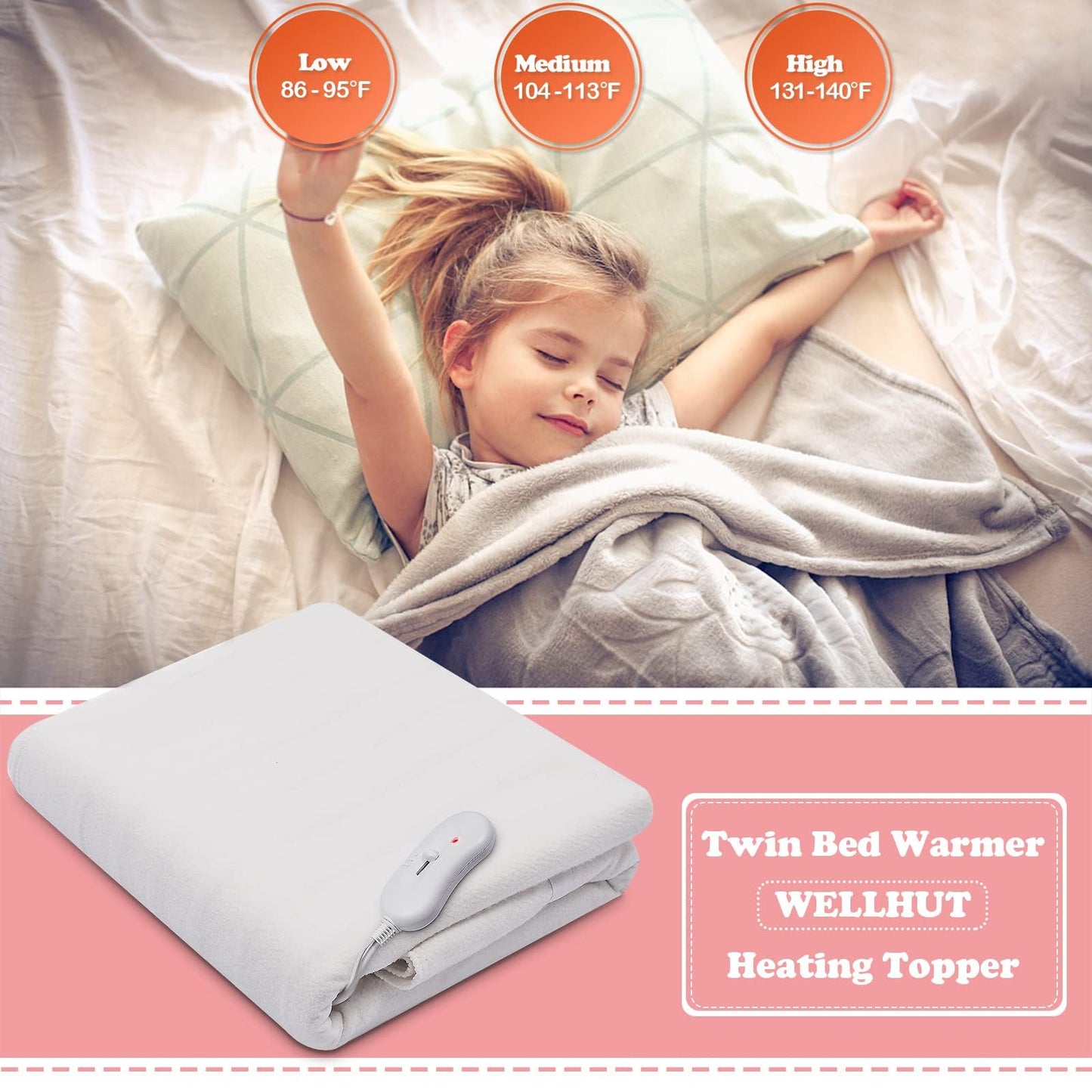 WELLHUT Massage Table Warmer, Heated Mattress Pad w/ 3 Heat Settings, Overheat Protection, Machine Washable Bed Warmer, Heat Pads for Home Spa