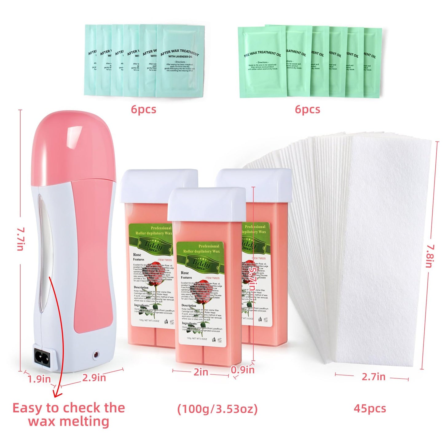 Roll on Waxing Kit for Women and Men - Sensitive Skin Wax Roller With Paper, Warmer, Rose Soft Wax, Pre and After-wax Treatment