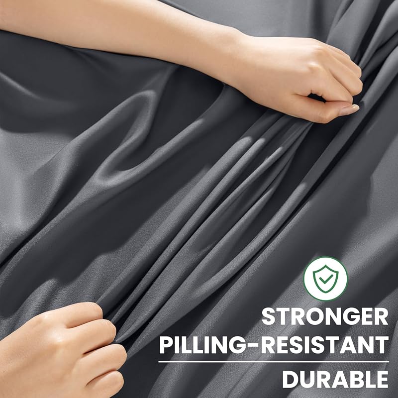 Dark Grey King 4Pcs 100% Viscose Bamboo Sheet Set Extra Deep Pocket