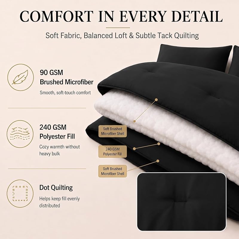 Oversized King Comforter Set Black - 7-Piece Bed in a Bag, CozyLux Variation: Black+Oversized King