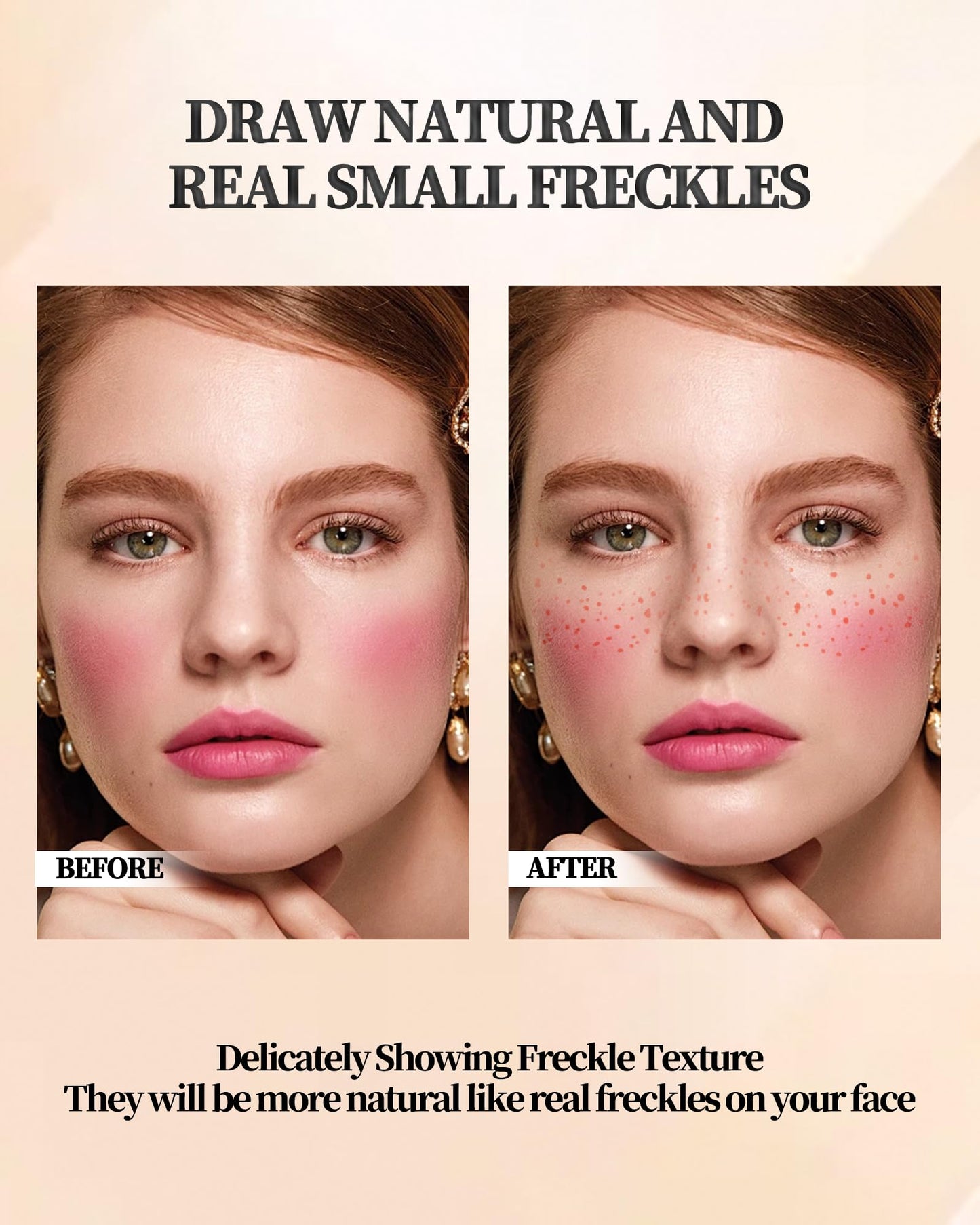 Liquid Freckle Pen, 2Pcs Red Waterproof Long Lasting Natural Lifelike Fake Face Freckles, Quick Dry Sweatproof Vivid Faux Soft Dot Sopt Freck Pen Stamp, Skin Tattoo Summer Makeup Gift Kit for Women-03