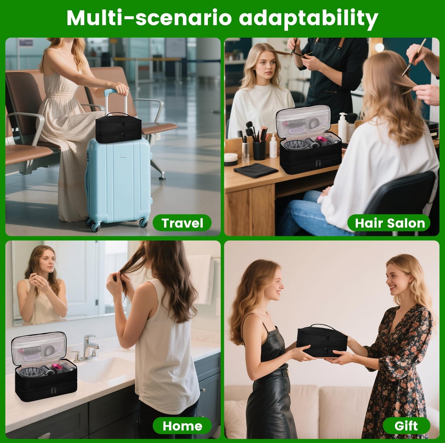 Vorlunix Travel Carrying Case for Hair Dryer，Double-walled Storage Compartment for Shark Flexstyle/FlexFusion，Portable Storage Organizer Bag for Dyson Airwrap Styler and Attachments