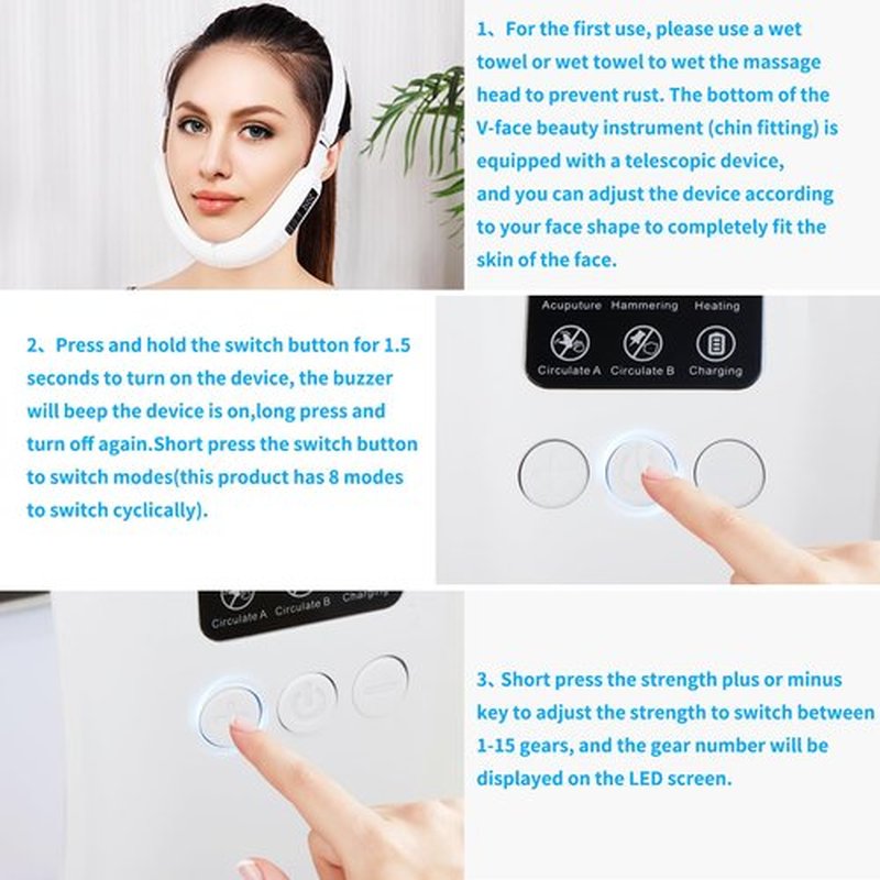 Double Chin Machine, V Face Beauty Device for Woman 8 Modes and 15 Intensity Levels Electric Double Chin Device, Smart Double Chin Face Device with Magnetic Massage
