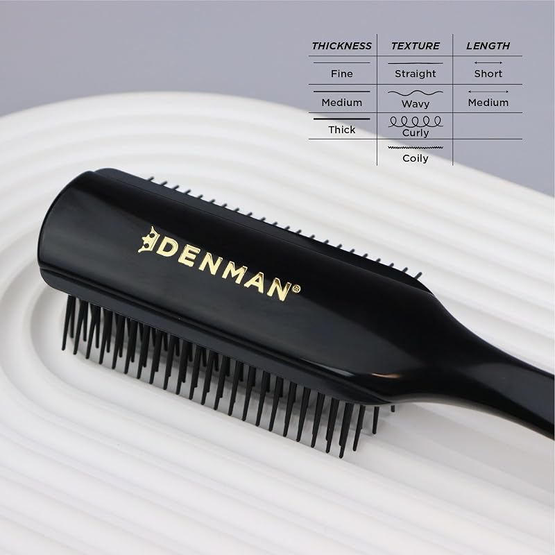 Denman D4 Curly Hair Brush – 9-Row Half-Rold Styling Brush for Detangling & Defining Curls