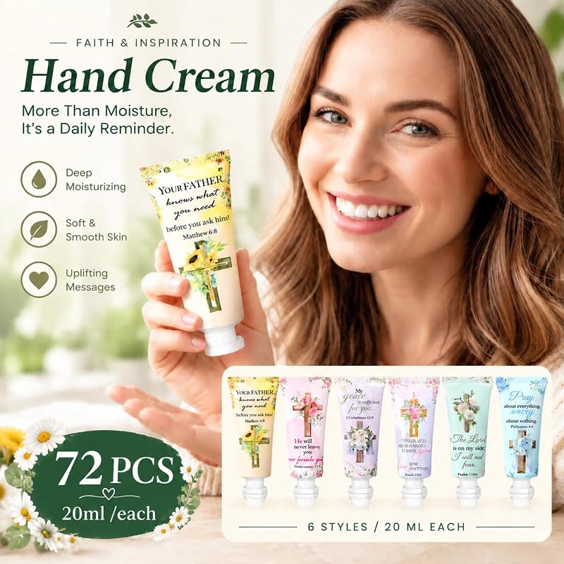 72 Pcs Christian Hand Cream Gift Set - Bible Verse Lotions for Women | 6 Scents