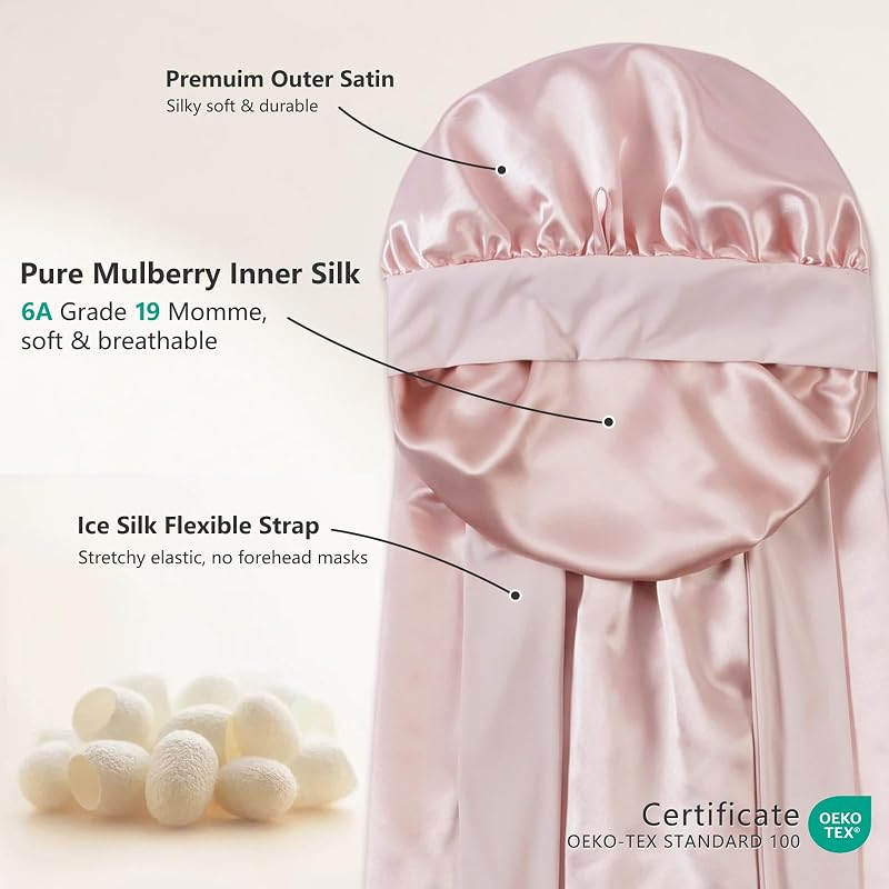 Pink One Size Mulberry Silk Bonnet for Sleeping Women – 19 Momme