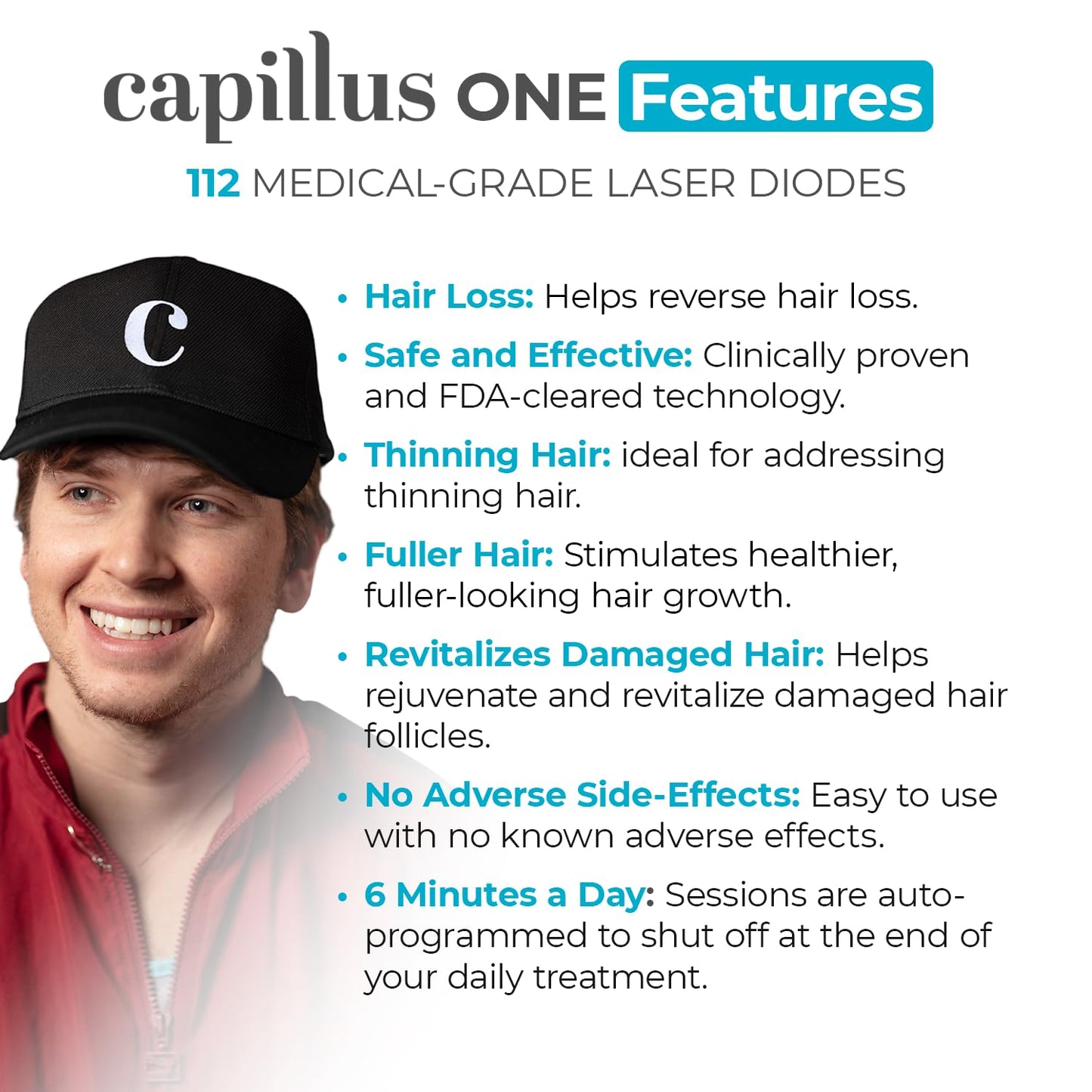 Capillus ONE Mobile Laser Therapy Cap for Hair Regrowth, With 112 Red Light Lasers for Laser Hair Growth, Red Light Hair Growth Hat