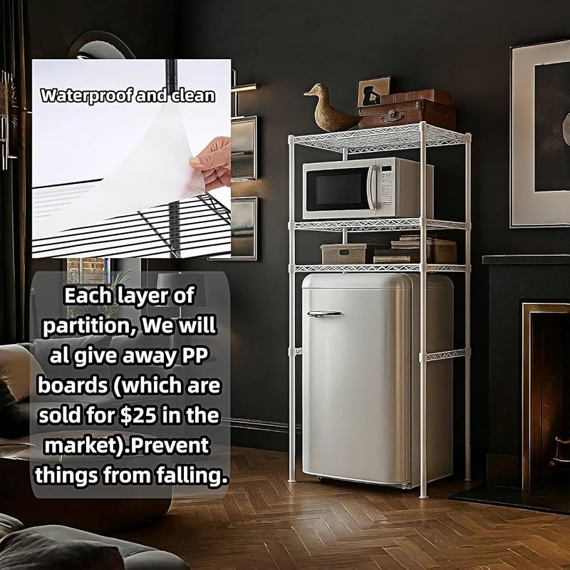 Dorm Mini Fridge Stand with Storage, 24"L x 17.7"W x 63"H, White – Over-Fridge Shelf & Multi-Functional Storage Rack