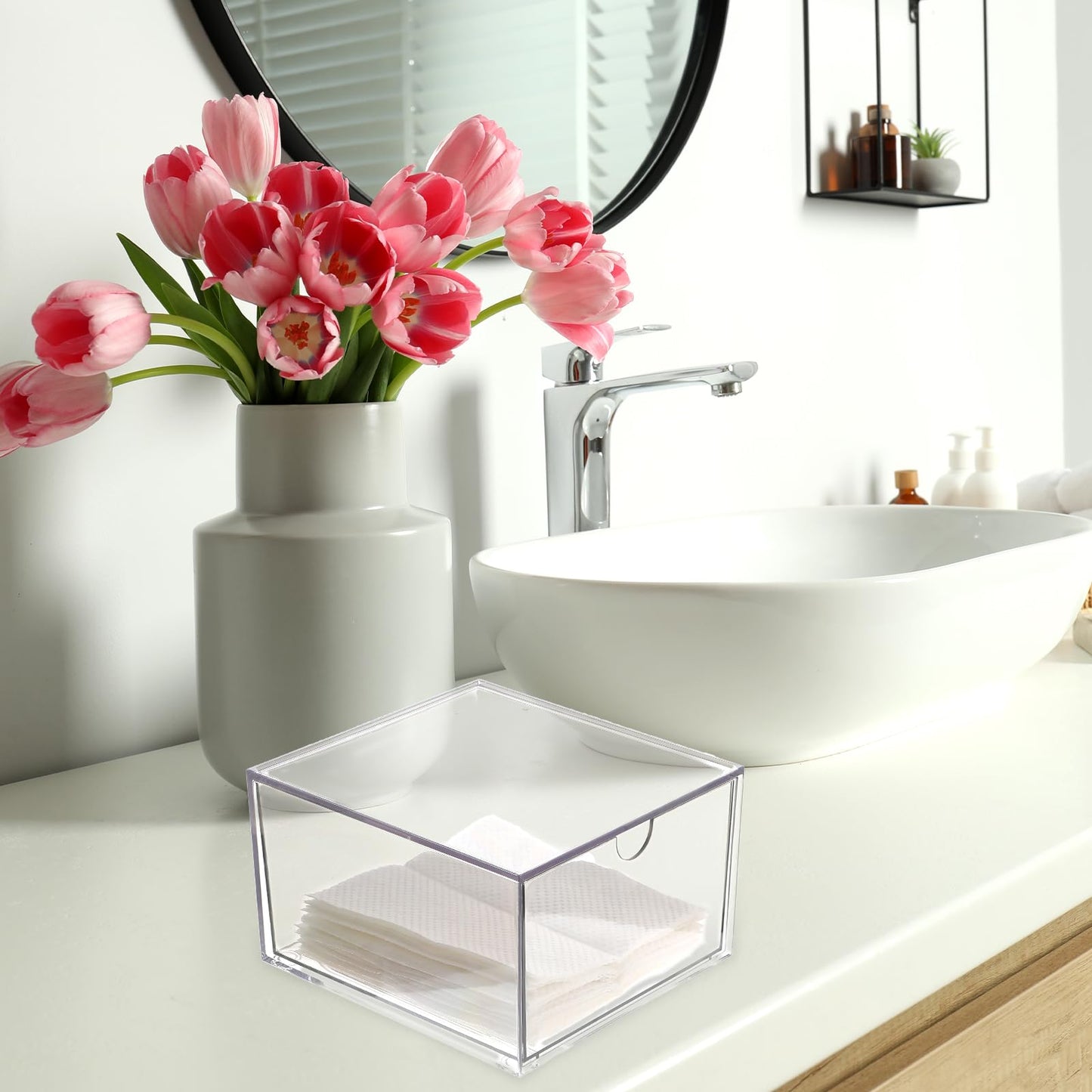 2 Pcs Disposable Face Towel Holder, Face Towel Storage Box Bin, Stackable Clear Makeup Organizer with Drawer for Clean Skin Club Face XL Towels Holder for Vanity Bathroom and Makeup Organization