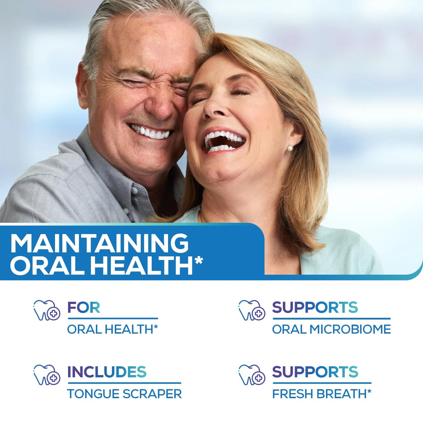 Oral Probiotics & Tongue Scraper for Bad Breath Support - Chewable Dental Probiotic for Teeth & Gums & Fresh Breath - 6 Probiotic Strains - BLIS M18 - Supportive Oral Probiotic - Mint Flavored - 60ct