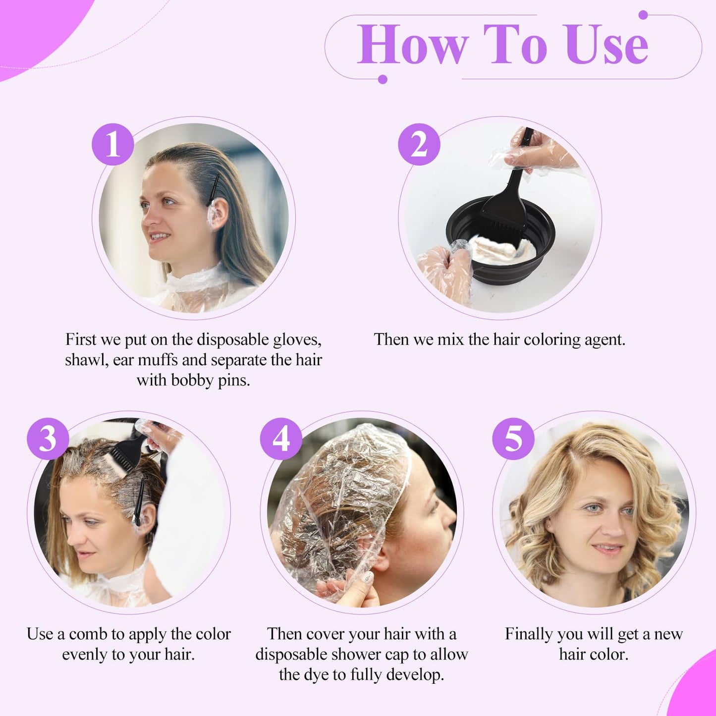 18PCS Hair Dye Kit, Hair Coloring Products with Hair Dye Brush, Collapsible Bowl, Clips, Ear Muffs, Disposable Gloves, Scarf, Shower Cap