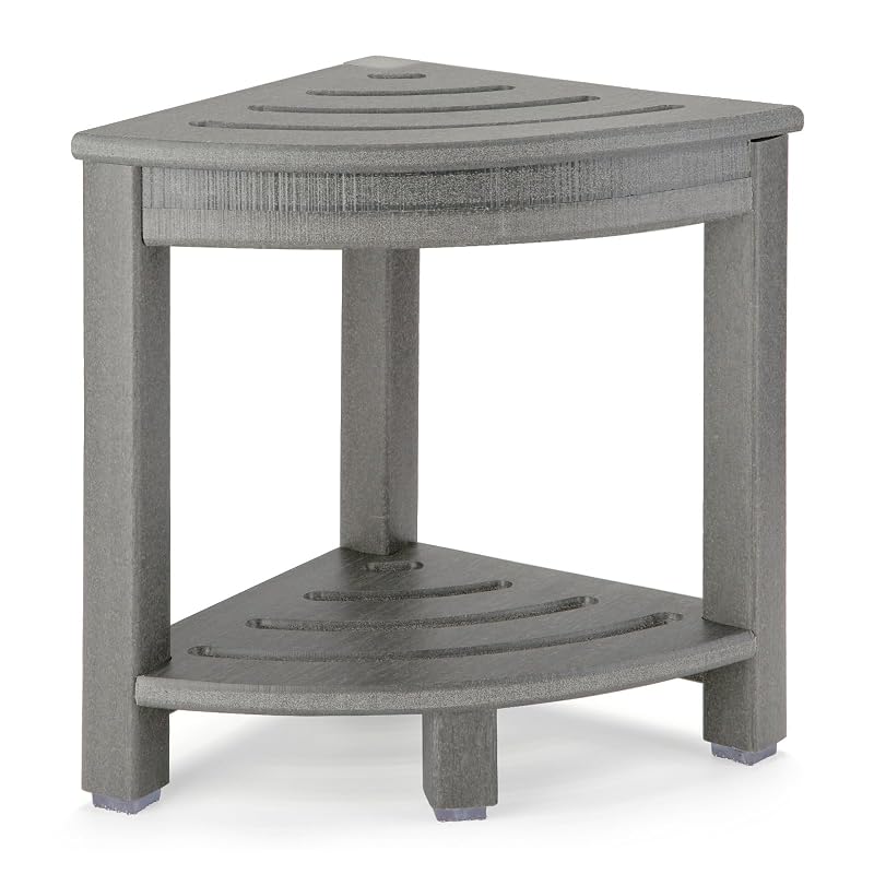 Corner Shower Stool with Storage Shelf, HDPE Shower Bench Grey