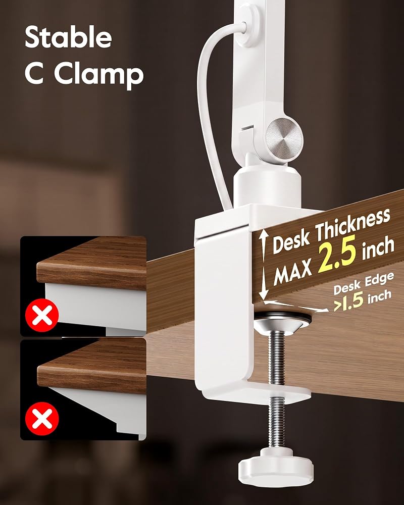 LED Desk Lamp for Home Office with Clamp — White Variation