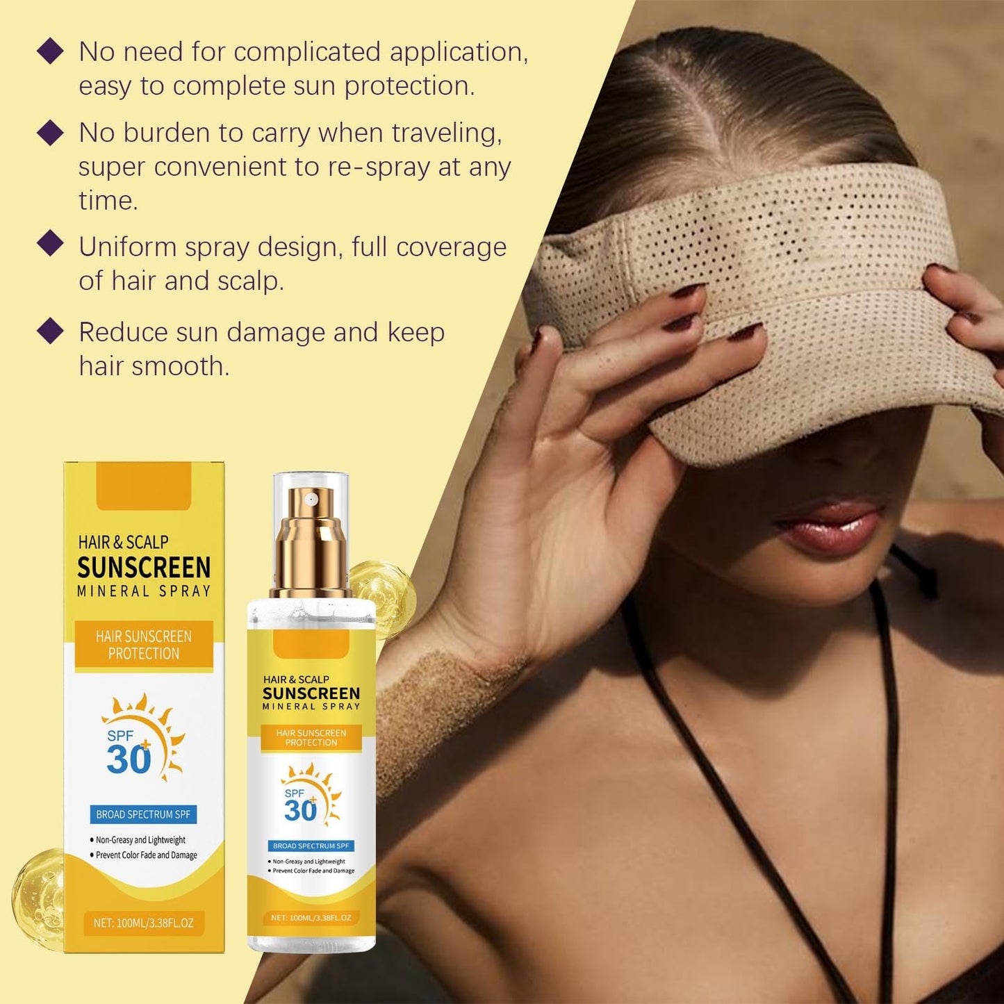 Hair & Scalp Sunscreen Spray SPF 30 | UV Protection Spray for Color-Treated Hair, Non-Greasy Scalp Shield with Coconut Oil | Broad Spectrum UVA/UVB Defense Against Fade & Dryness (2)