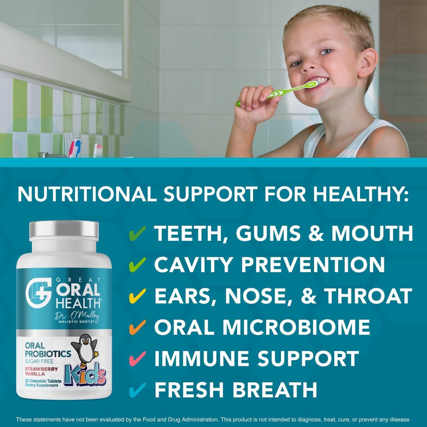 Oral Probiotics for Mouth Bad Breath Treatment for Kids Dental Care & Cavity Prevention with BLIS K12 M18 – Dr Formulated Dental Probiotics for Teeth and Gums, 30 Chewable Tablets Strawberry Vanilla