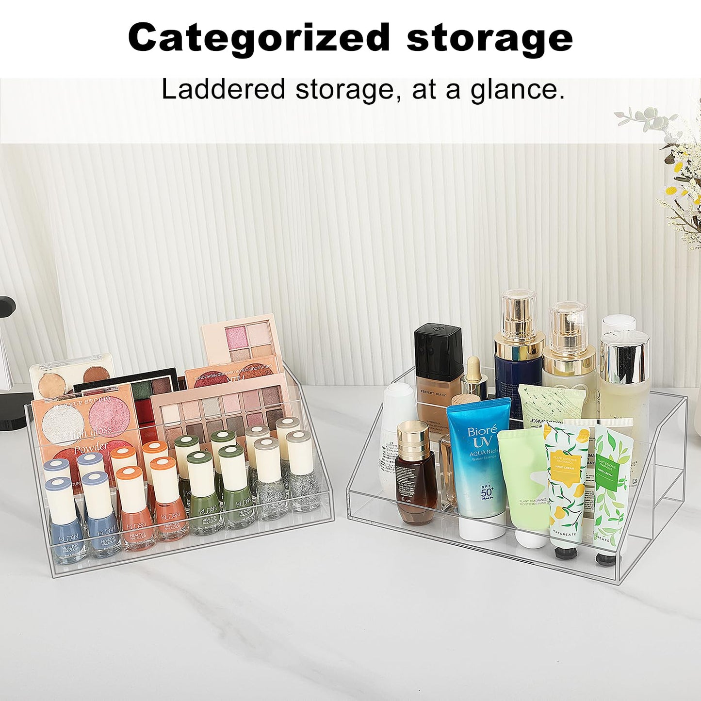 JessLab Acrylic Perfume Organizer, 2-Tier Eyeshadow Palette Organizers, Cosmetic Display Case for Vanity Bathroom Countertop, Beauty Holder for Lipstick, Brush, Skincare