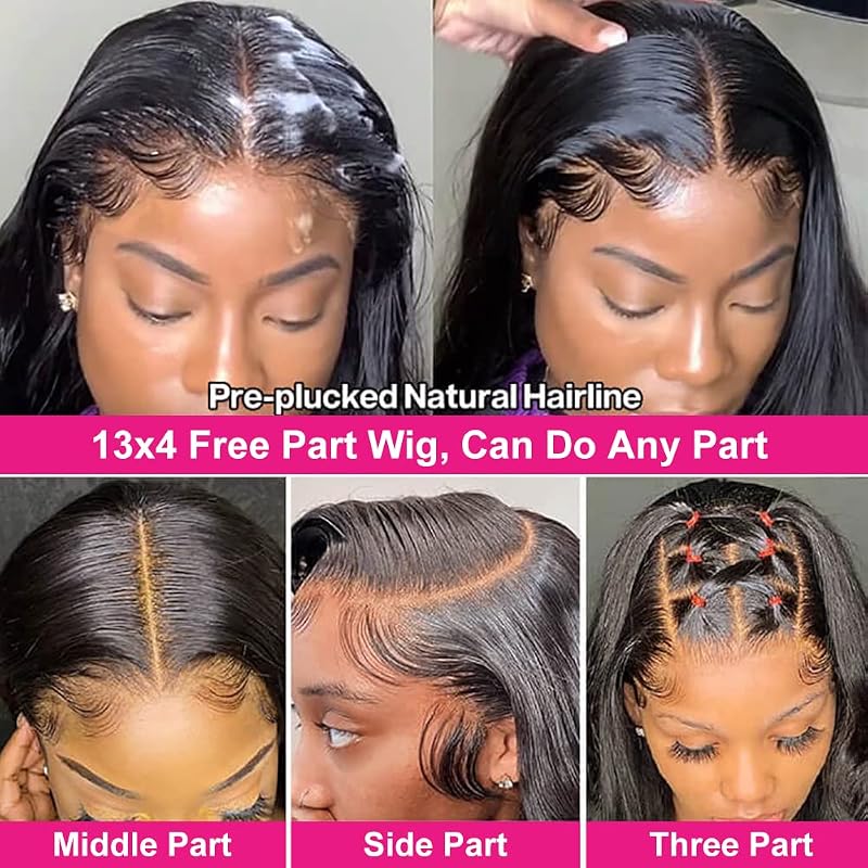 26 Inch Lace Front Wig Human Hair 13x4 Frontal Pre Plucked Bleached Knots Glueless Natural Color