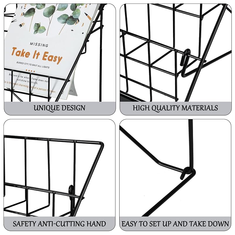 6-Tier Wire Countertop Magazine Rack - Black 15 x 29.5 x 22.5 in Display Stand