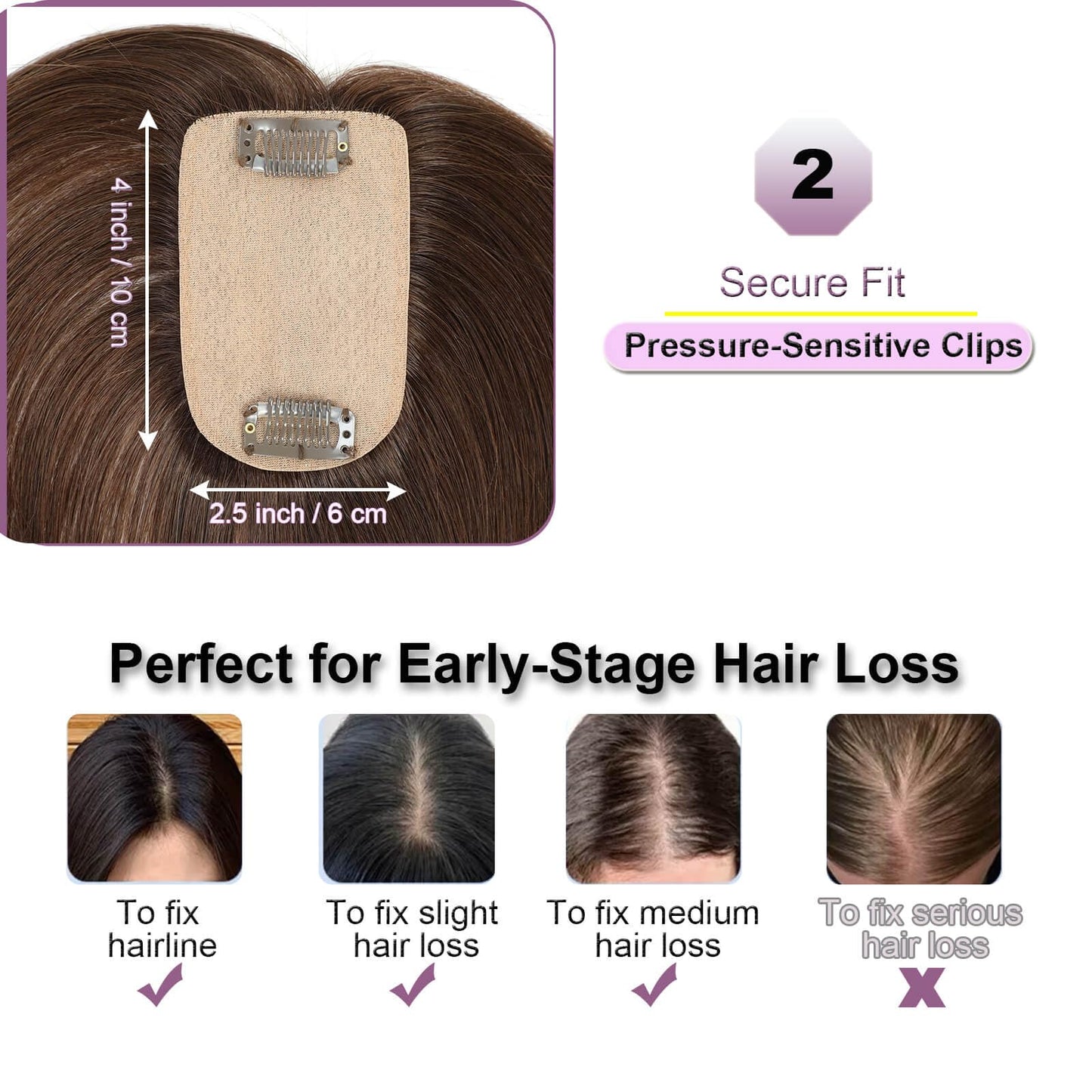 MORICHY Hair Toppers for Women Real Human Hair,Realistic Scalp Line Human Hair Toppers for Women with Thinning 360°Cover Black 7 Inch Short Topper Pieces for Daily Use 1B# 2 Clip