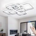 Sovinzert 31.5-Inch Modern LED Ceiling Light, 6-Square Dimmable with Remote, 3000K-6000K, Chrome Close-To-Ceiling Flush Mount, 60W - Chrome+6Rings
