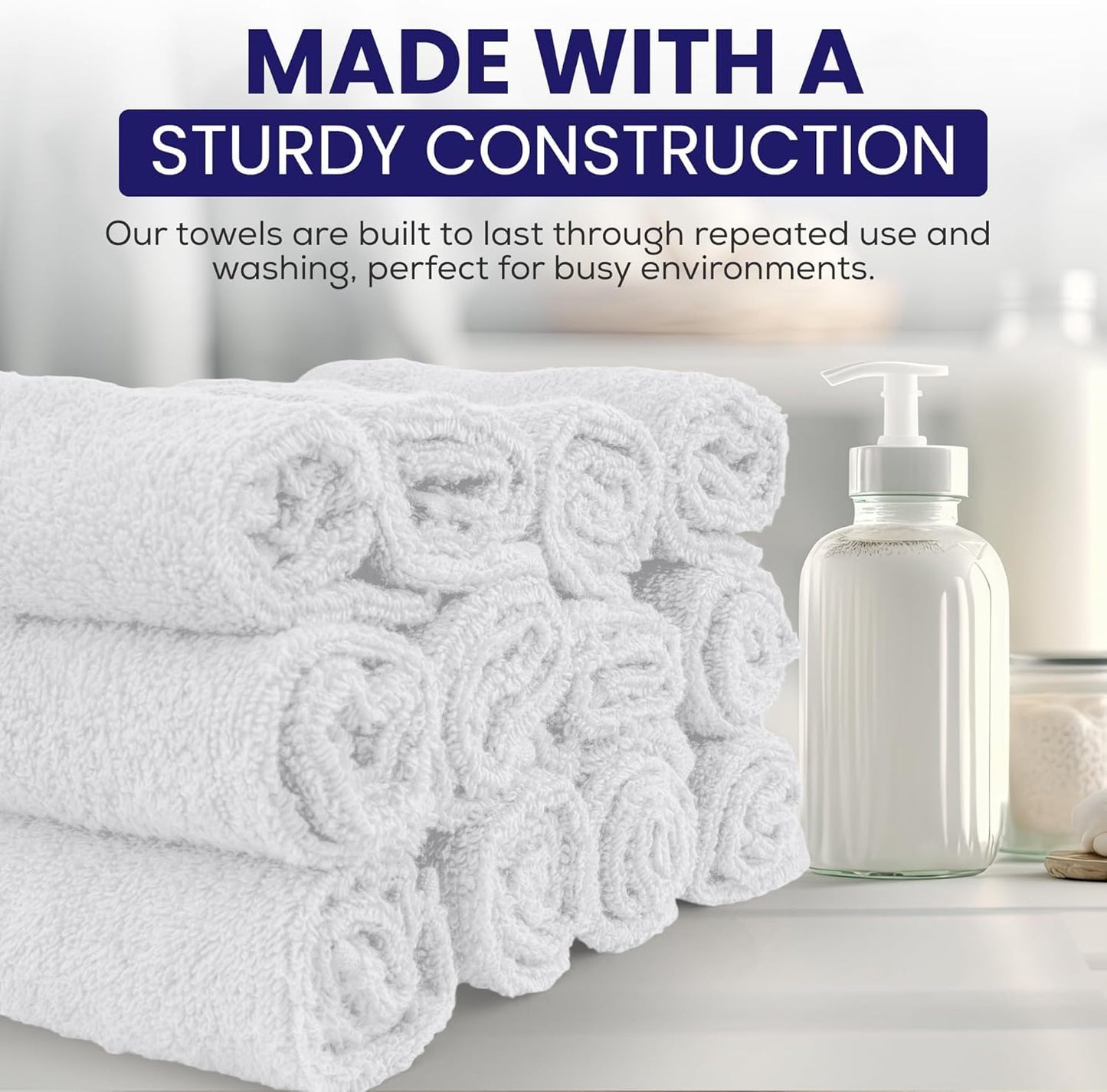 Linteum Textile Supply Premium Washcloths Set 100% Ring Spun Cotton Zero Twist Wash Cloths 12x12 Inches Absorbent Hand Towels Quick Dry Face Towels for Bathroom, Spa, Gym [Pack of 12] White