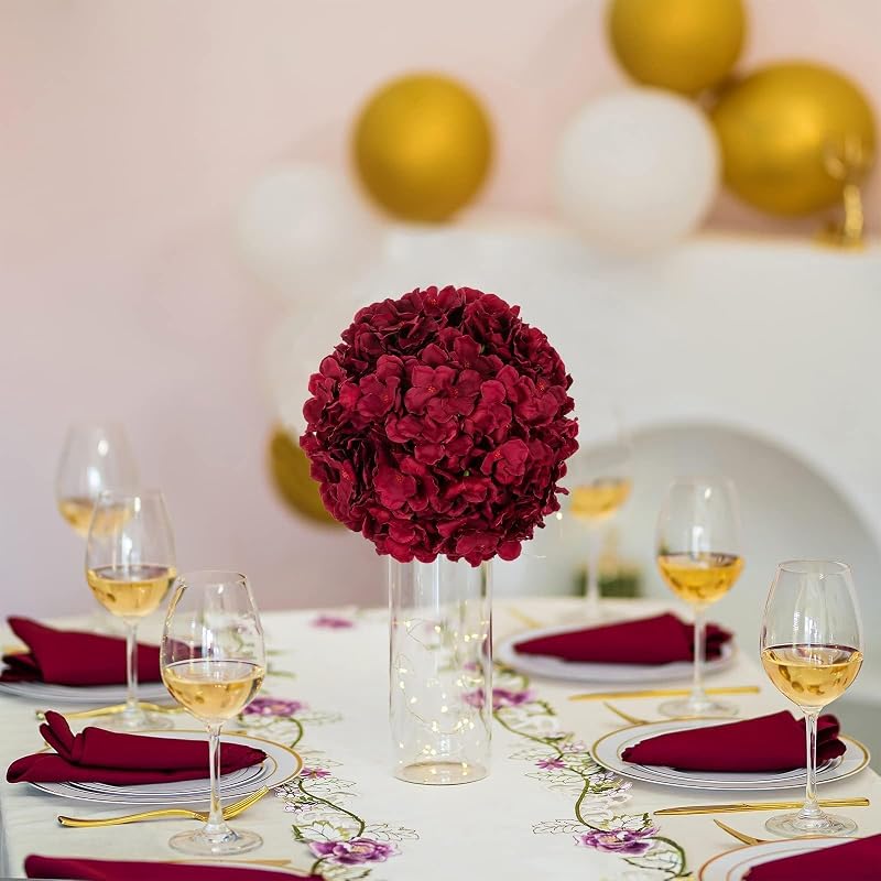 BLOSMON Hydrangea Artificial Flower Ball Centerpieces, 10 Pcs, Burgundy
