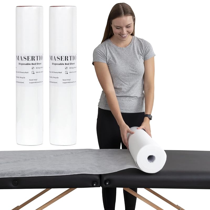 Disposable Massage Bed Cover - 2 Rolls, 60 Sheets/Roll, 31.5 x 71 in, Non-Woven Waterproof Covers