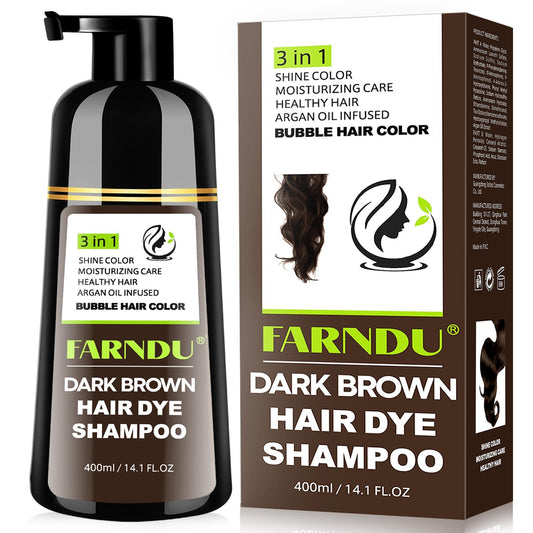 Dark Brown Hair Dye Shampoo- Gray Coverage, Herbal Natural 3 in 1 Hair Color Shampoo for Men & Women