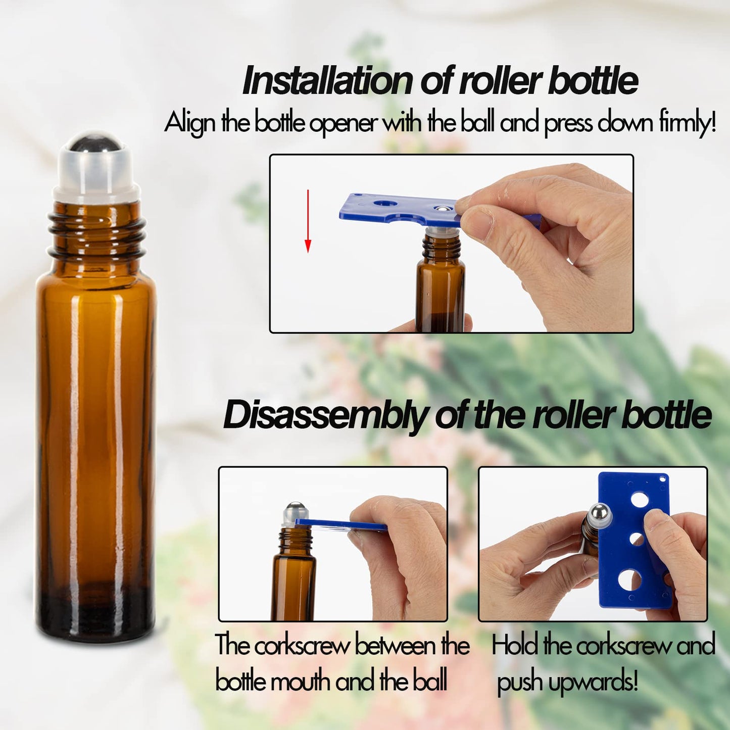 6 Pack Essential Oil Roller Bottles - 10ml Amber Glass Roll-On Bottles with Stainless Steel Roller Balls, Labels, 1*Openers, 1*Funnels, 1*Dropper
