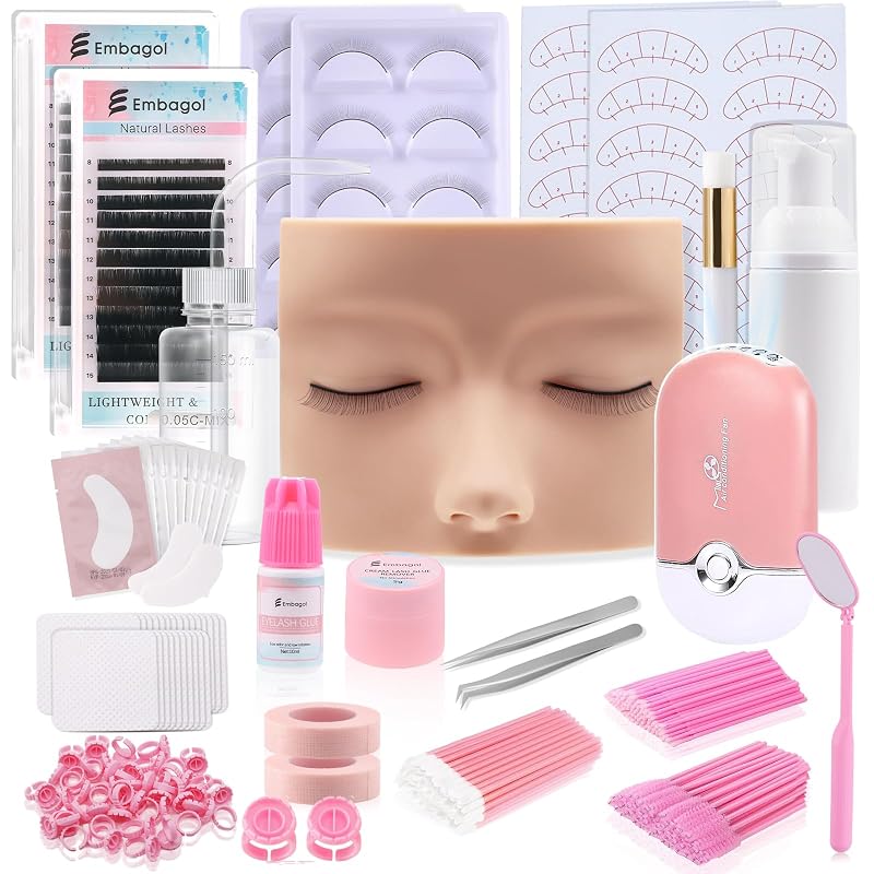Eyelash Extension Practice Kit for Beginners – Mannequin Head, Lash Fan, Adhesive, Glue Rings & Training Tools