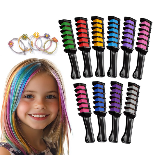 Magicat Hair Chalk for Girls - 10 Temporary Hair Colors for Kids, 5 Hair Ties, Washable, Non-Toxic, Gifts for Girls