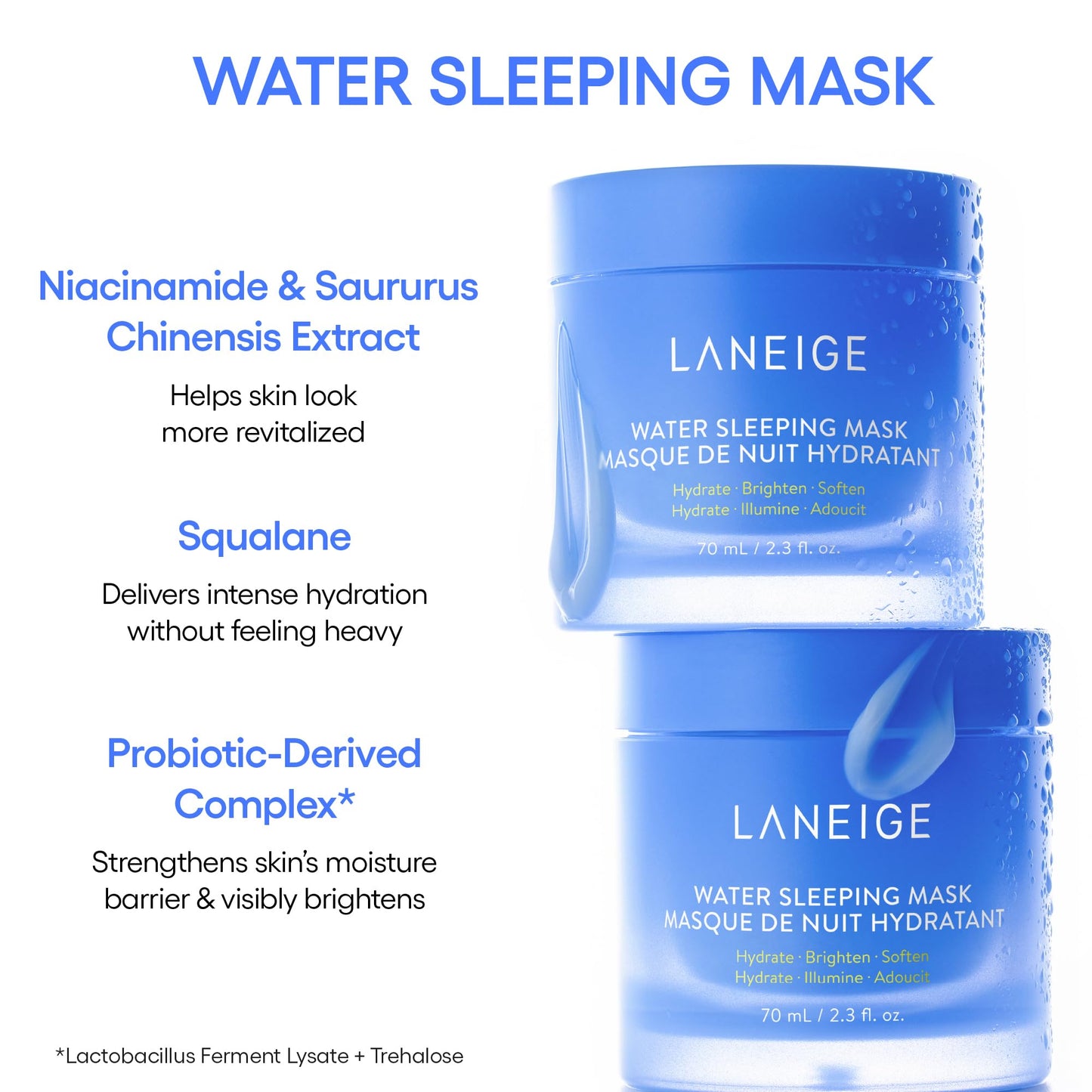 LANEIGE Water Sleeping Mask: Hydrating Korean Overnight Mask with Squalane & Probiotic-Derived Complex, for Bright, Glowing Skin & Barrier Support