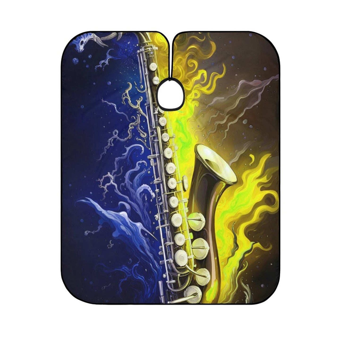 Extra Long Professional Salon Cape - Saxophone in Fire and Water Art Apron Haircuting Salon Cape Gown for Hair Cutting & Styling