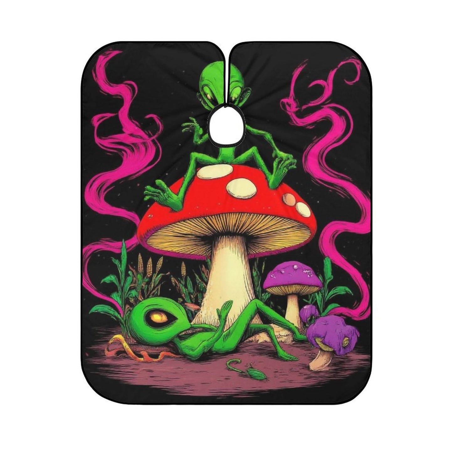Unisex Magic Mushroom Alien Art Hair Styling Cape - Full Coverage Hairdressing Apron for Barber Salon, Profession Barbershop Supplies