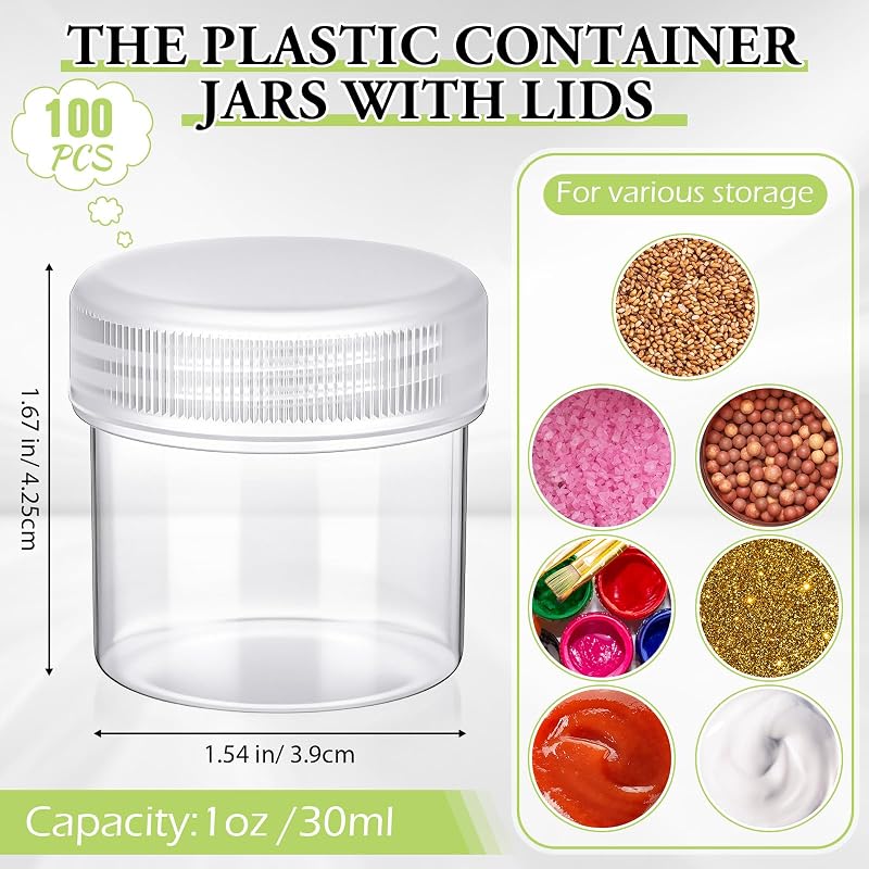 100 Pcs 1 oz Clear Plastic Jars with Lids - Leak Proof, Reusable (Variation: Clear 300 ml Pack of 100)