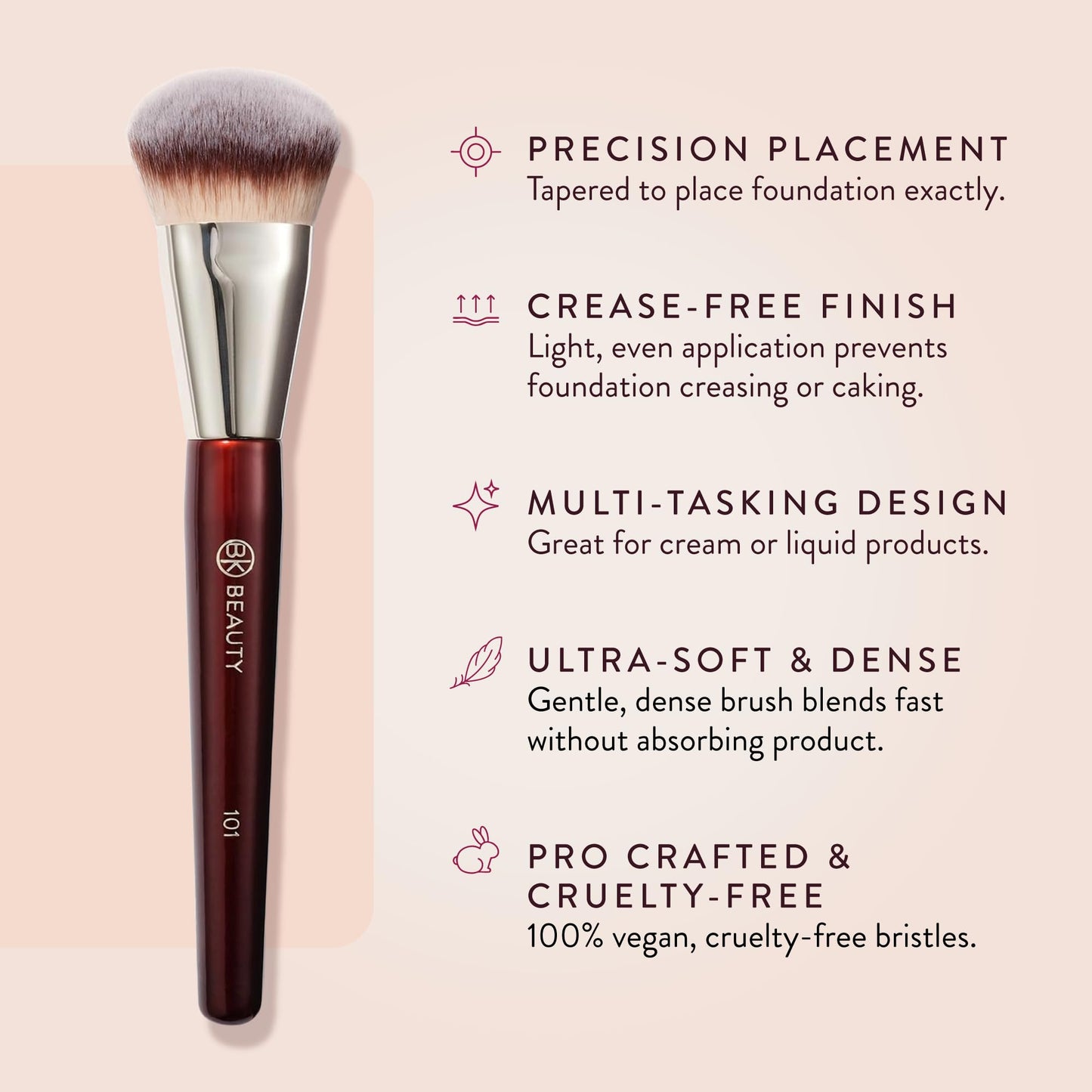 BK BEAUTY BRUSHES - 101 CONTOURED FOUNDATION BRUSH - Contoured Foundation Brush - Foundation Makeup Brushes - Face Brush For Liquid Or Cream Foundations