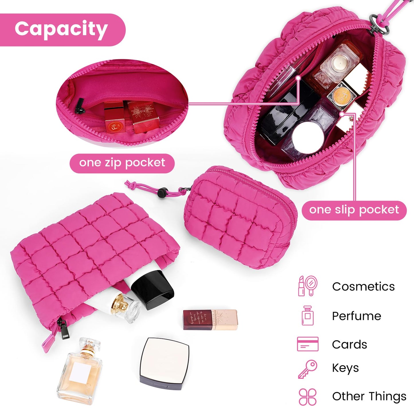 ANKICK Quilted Makeup Bag and Zip Card Pouch Key Chain Puffer Cosmetic Bag Travel Cute Makeup Bag Organizer Mini Coin Purse
