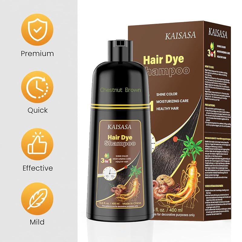 Hair Dye Shampoo 3 in 1 for Gray Hair - KS Chestnut Brown - Women & Men
