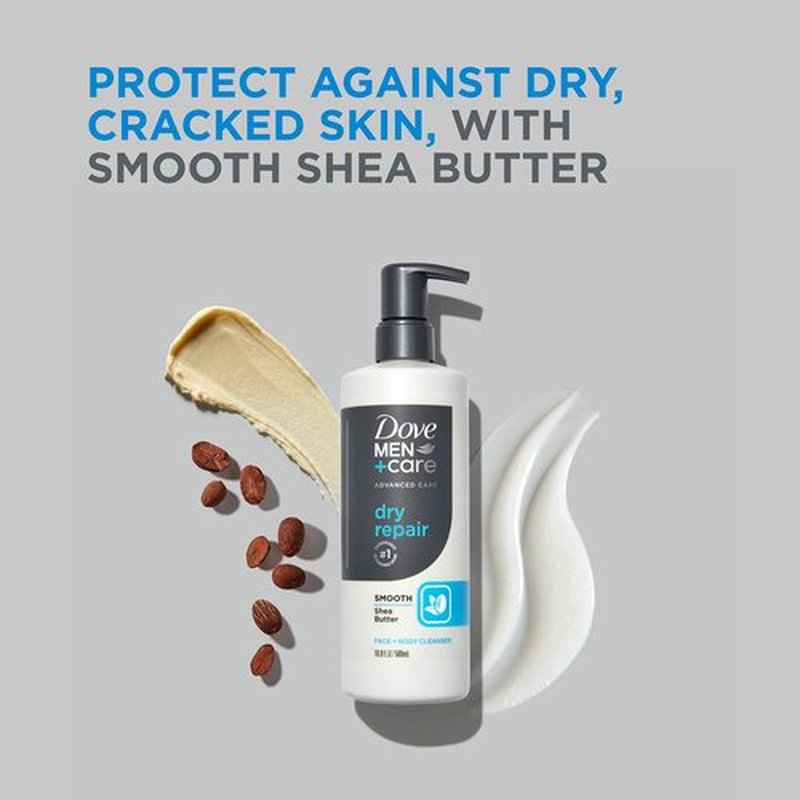 DOVE MEN + CARE Advanced Care Face + Body Cleanser Dry Repair 3 Count for Dry Skin Cleanser with Smooth Shea Butter 16.9 oz