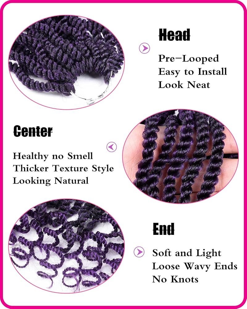 6 Packs 12 Inch Crochet Senegalese Twist Hair for Kids & Women 1B Purple by TOZIKA - Pre-Looped, 120 Strands