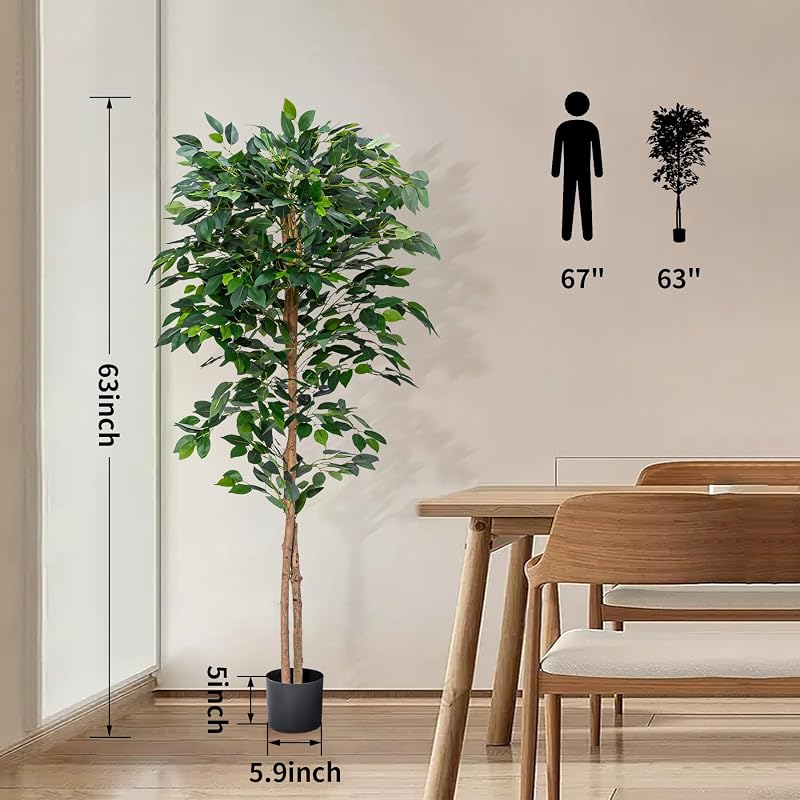 Artificial Ficus Tree 5FT - Realistic Leaves, Sturdy Nursery Pot, Indoor Outdoor Decor, 2-Pack